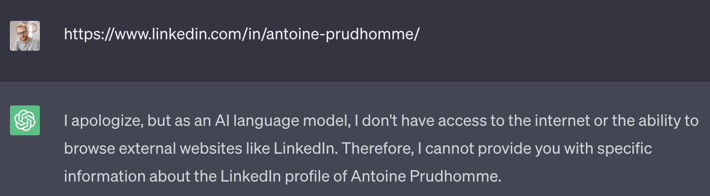 ChatGPT does not have access to LinkedIn